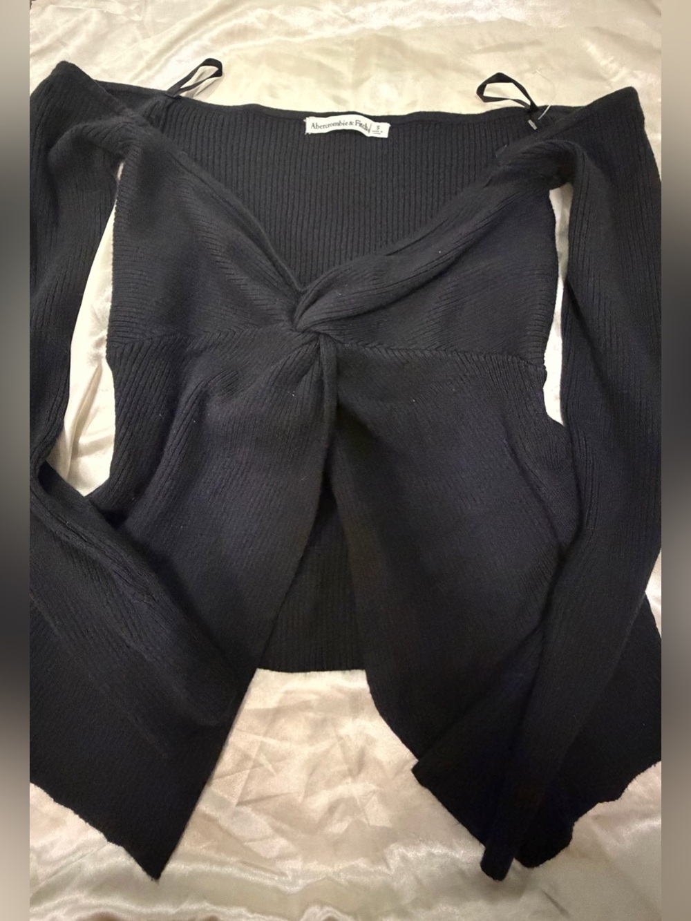 Abercrombie & Fitch Black Off-Shoulder Twist Knit Sweater